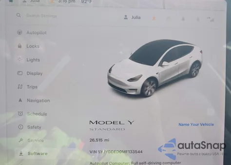 2021 Tesla Model Y Standard Range Rear-Wheel Drive from USA, damaged, VIN 5YJYGDED0MF133544